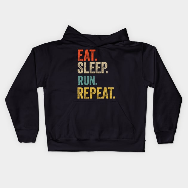 Eat sleep run repeat retro vintage Kids Hoodie by Lyume